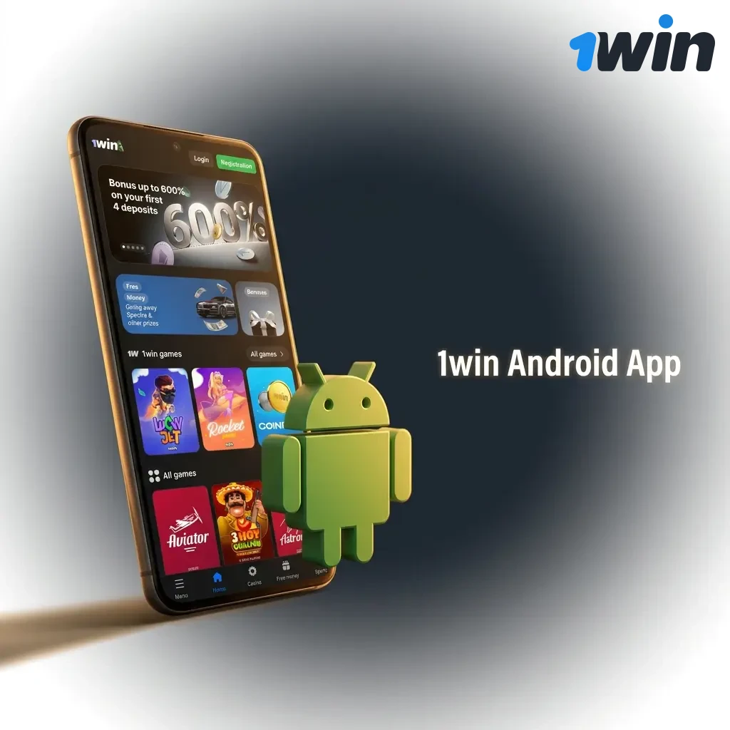 1win Android app interface showing sports betting and casino games available for free download on mobile devices