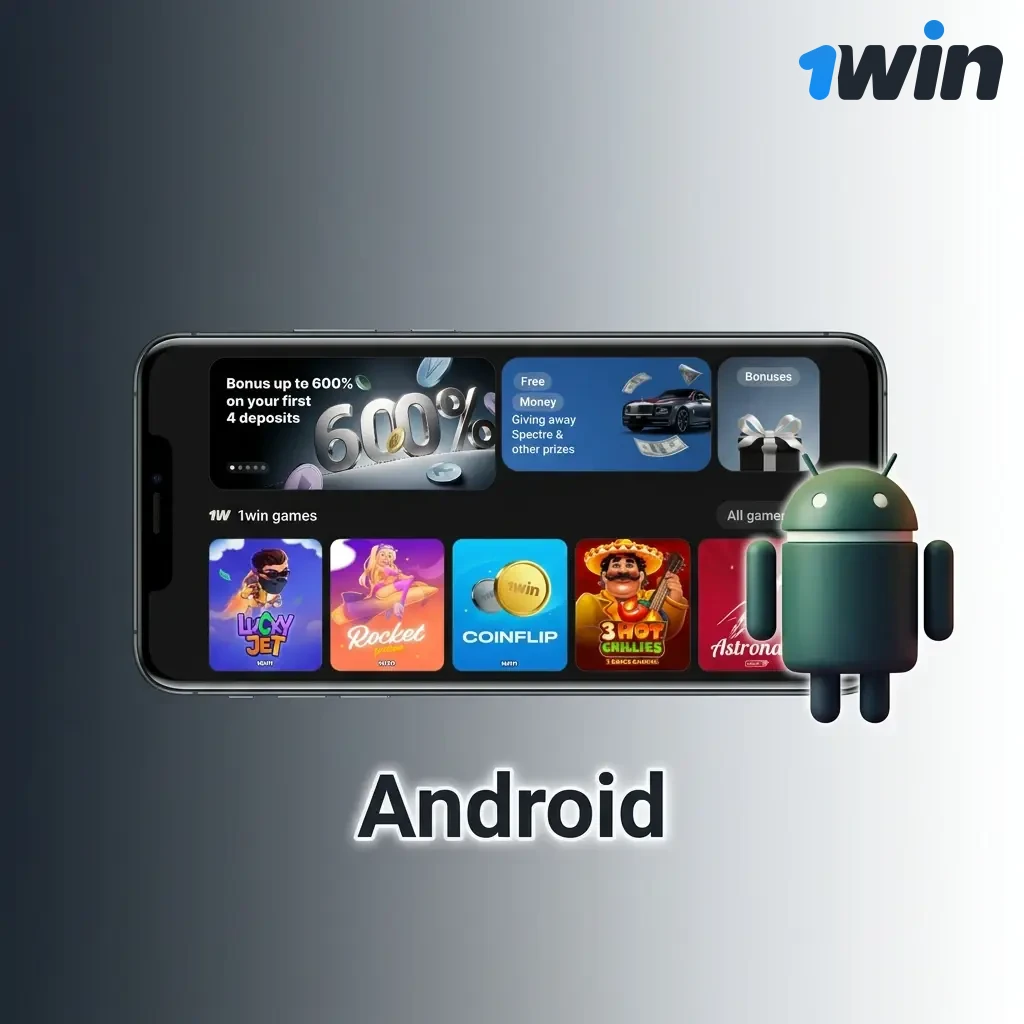 1win Android app APK download steps for devices running Android 5.0 or higher, requiring 40 MB storage