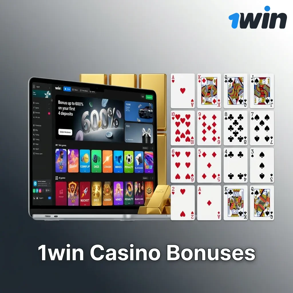 1win Casino bonuses including welcome deposit match, reload offers, cashback on losses, and prize draw promotions for players
